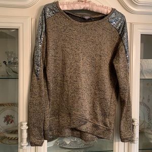 NY Collection Embellished Sweater Size XS Gray Tan